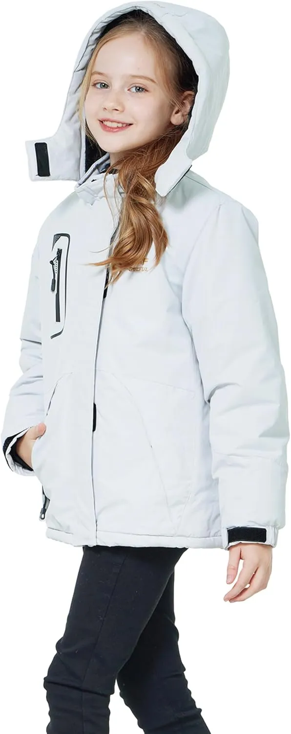 WULFUL Girl's Waterproof Ski Jacket Warm Fleece Hooded Winter Snow Coat