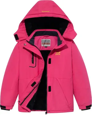 WULFUL Girl's Waterproof Ski Jacket Warm Fleece Hooded Winter Snow Coat