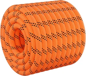 X XBEN Braided Polyester Arborist Rope 1/2 inch X 120ft, 48 Strands, 12 Inner core,5174 LBS Breaking Strength Outdoor Ropes, Arborist Rigging Rope for Rock Hiking Camping Swing Tree Rescue,Orange