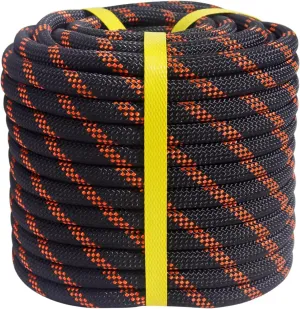 X XBEN Braided Polyester Arborist Rope 3/8 inch X 120ft, 48 Strands, 3430 LBS Breaking Strength Outdoor Ropes, Arborist Rigging Code for Rock Hiking Camping Swing Tree Rescue,Black