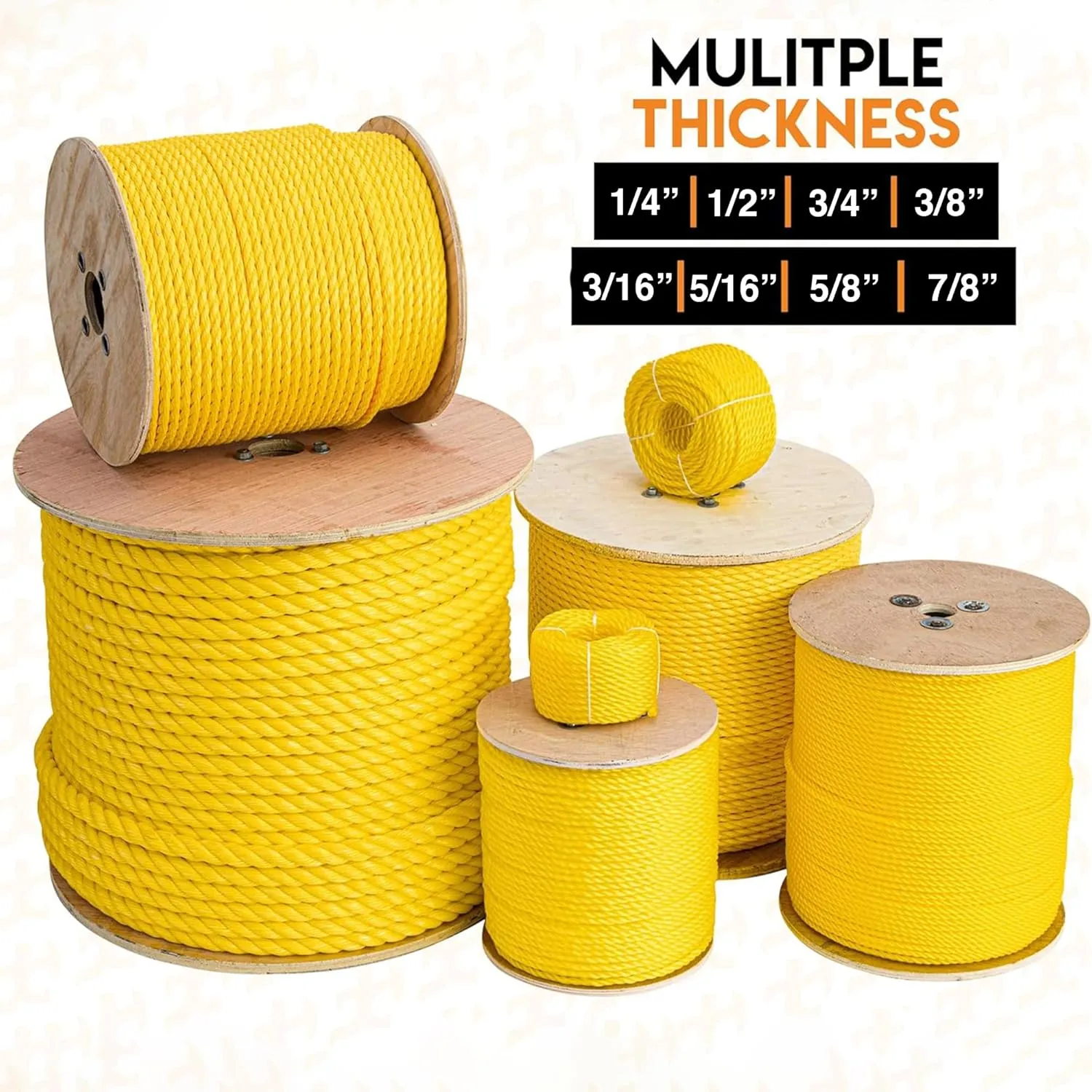 Xpose Safety Yellow Twisted Polypropylene Rope - Floating Poly Pro Cord - Oil Resistant, Moisture, Marine Growth & Chemicals - Reduced Slip, Easy Knot, Flexible (Yellow - Pack of 2, 1/4" x 100')