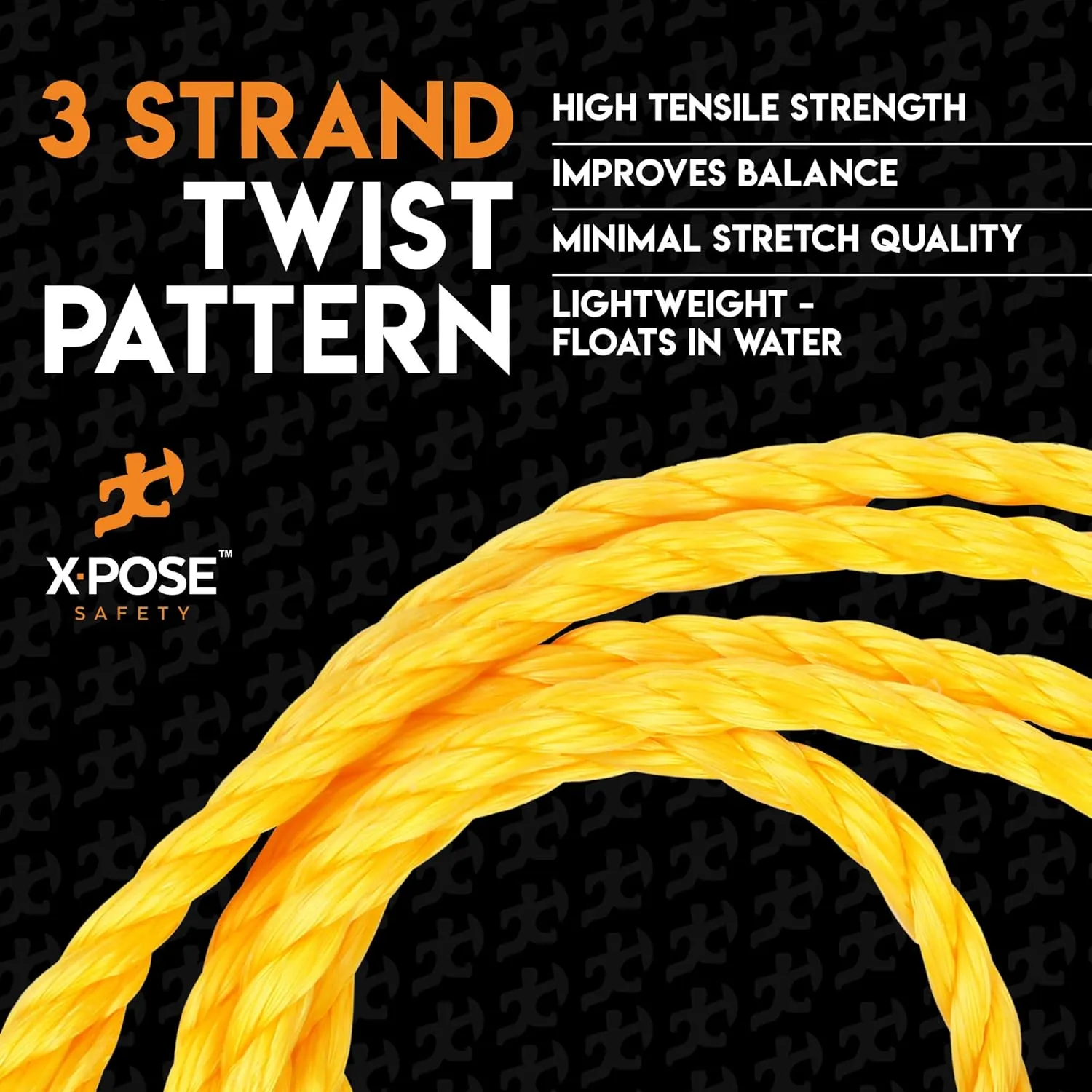 Xpose Safety Yellow Twisted Polypropylene Rope - Floating Poly Pro Cord - Oil Resistant, Moisture, Marine Growth & Chemicals - Reduced Slip, Easy Knot, Flexible (Yellow - Pack of 6, 1/4" x 50')