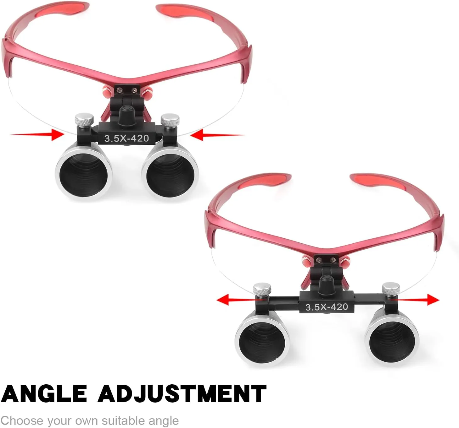 XUX Binocular Loupes 2.5X 3.5X Magnifier with 5W Headlight Yellow Filter 320-420mm Working Distance Rechargeable Cloth Case (Red, 3.5X)