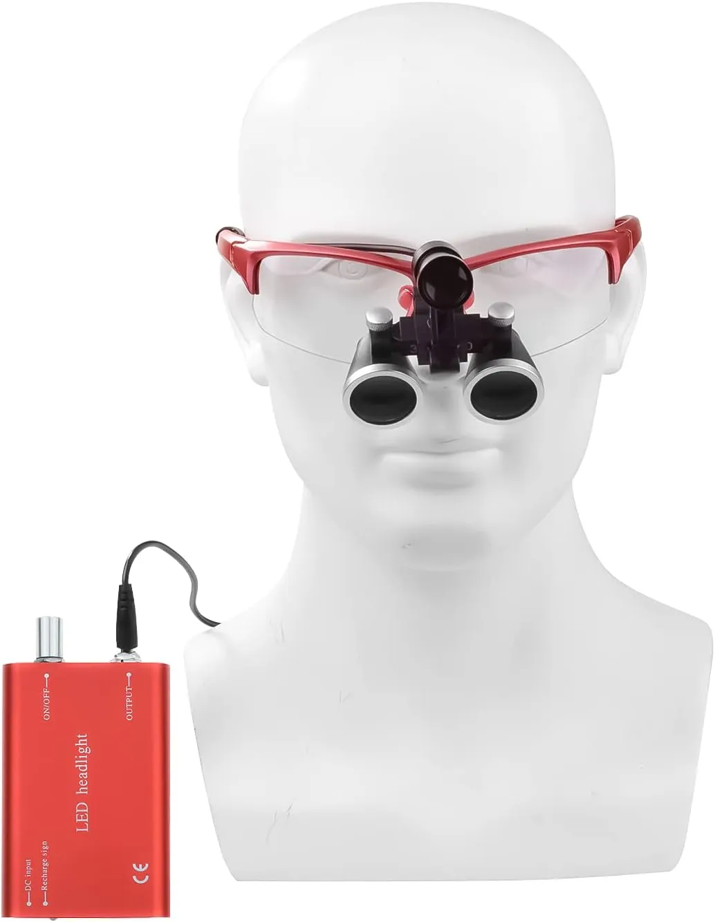 XUX Binocular Loupes 2.5X 3.5X Magnifier with 5W Headlight Yellow Filter 320-420mm Working Distance Rechargeable Cloth Case (Red, 3.5X)