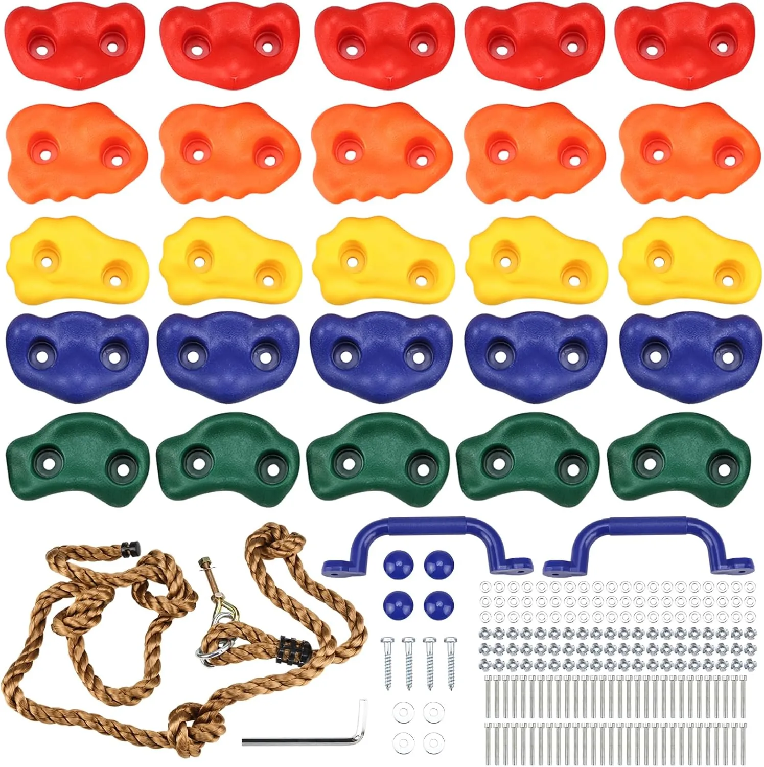 Yaegoo 25pcs Rock Climbing Holds, Rock Climbing Holds with Climbing Rope and Handles, Mounting Hardware Included