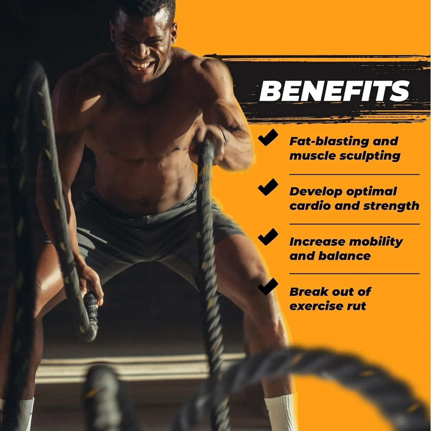 Yes4All 1.5/2 Inch Battle Ropes with Extra Protective Sleeve, Workout Ropes for Cross-Training Home Gym & Fitness Exercises, Strength Training - 30,40,50 Feet Lengths Available
