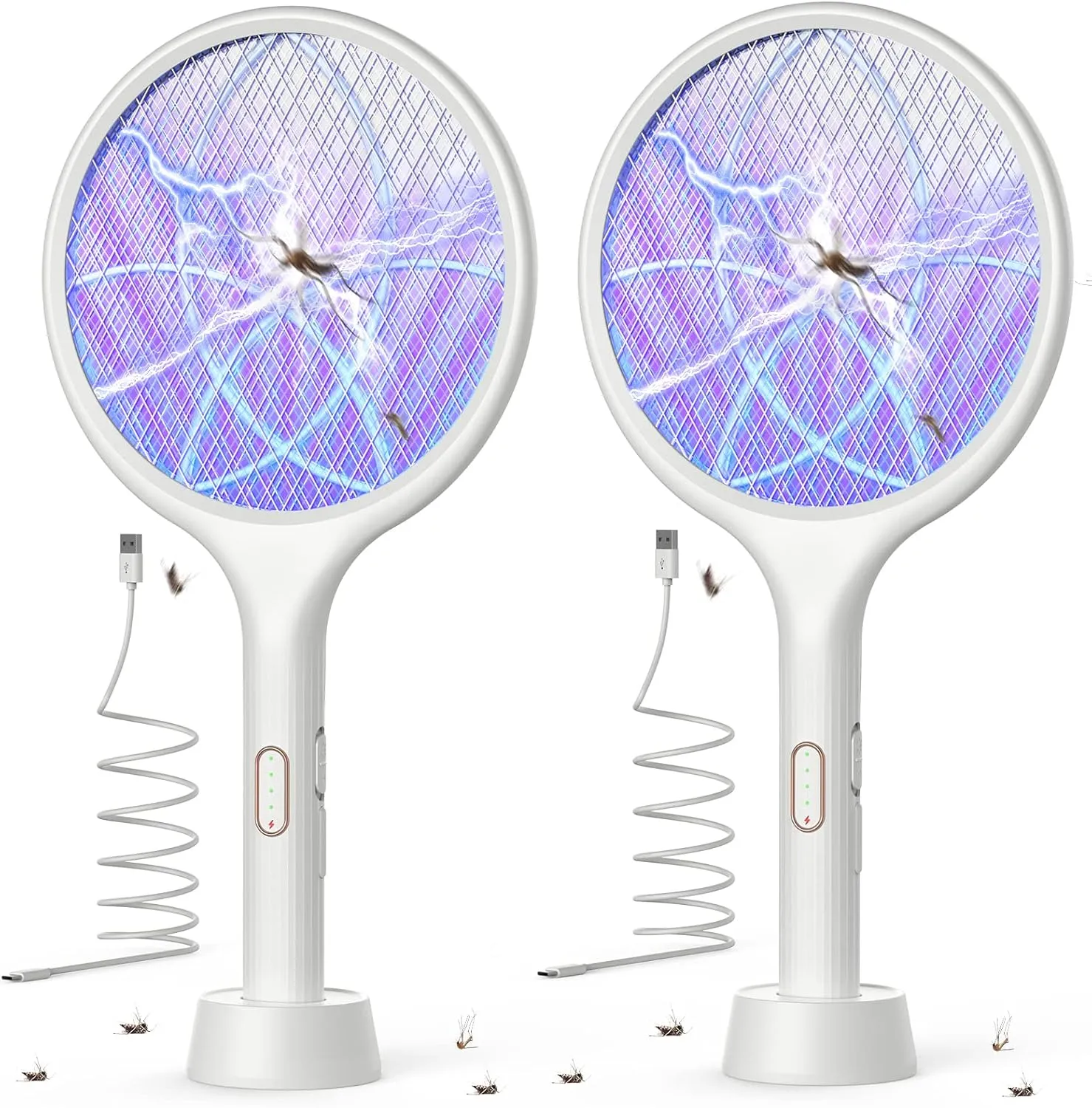 YISSVIC Electric Fly Swatter 4000V Bug Zapper Racket Dual Modes Mosquito Killer with Purple Mosquito Light Rechargeable for Indoor Home Office Backyard Patio Camping
