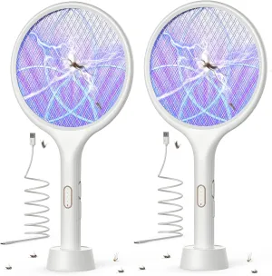 YISSVIC Electric Fly Swatter 4000V Bug Zapper Racket Dual Modes Mosquito Killer with Purple Mosquito Light Rechargeable for Indoor Home Office Backyard Patio Camping