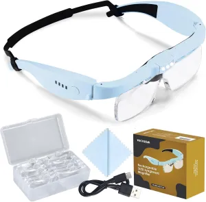 YOCTOSUN Magnifying Glasses with 3 LED Lights, Magnifying Headset with 5 Detachable Lenses 0.75X,1.25X,2.0X,3.0X and 4.0X, Headband Magnifier for Close Work, Hobby Crafts