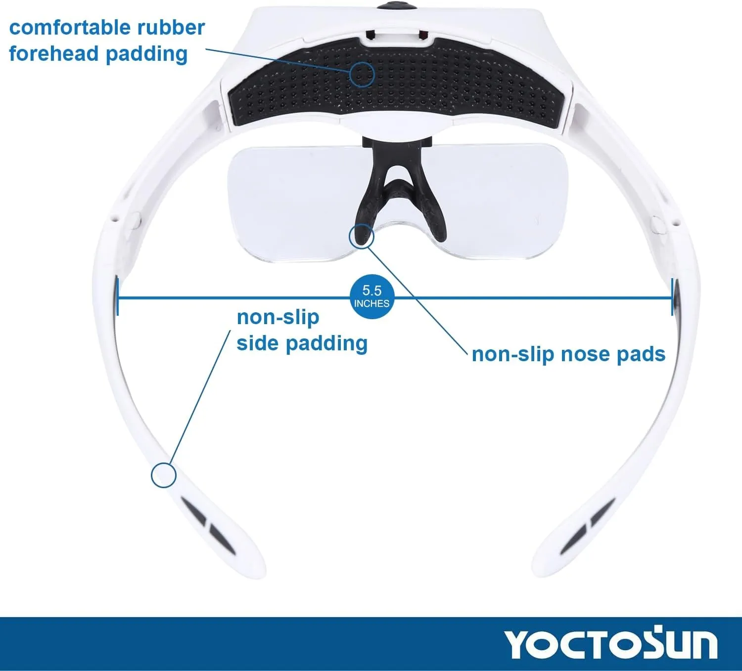 YOCTOSUN Magnifying Glasses with 4 LED Lights, Headband Magnifier with 5 Detachable Lenses 1X, 1.5X, 2X, 2.5X 3.5X -Rechargeable Hands Free Lighted Head Magnifier Glass for Crafts, Cross Stitch, Hobby