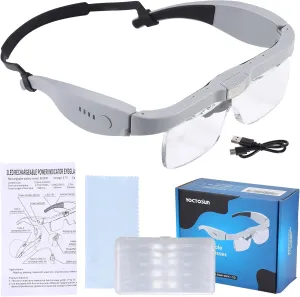 YOCTOSUN Magnifying Glasses with Light, Head Magnifier Glasses with 5 Detachable Lenses 0.75X-4.0X and 3 LED Lights, Eyeglasses Magnifier for Close Work Jewelry Crafts Hobby