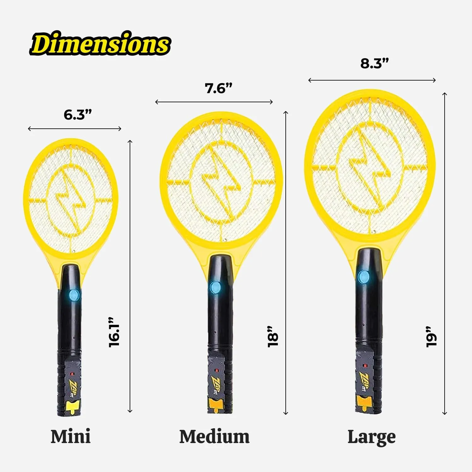 ZAP iT! 4,000 Volt Electric Handheld Bug Zapper Racket - USB Rechargeable Indoor Safe Mosquito Zapper and Fly Swatter for Indoor and Outdoor Use - 2 Pack (Large, Yellow)