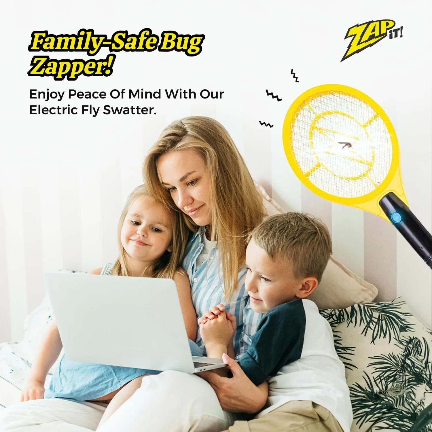 ZAP iT! 4,000 Volt Electric Handheld Bug Zapper Racket - USB Rechargeable Indoor Safe Mosquito Zapper and Fly Swatter for Indoor and Outdoor Use - 2 Pack (Large, Yellow)