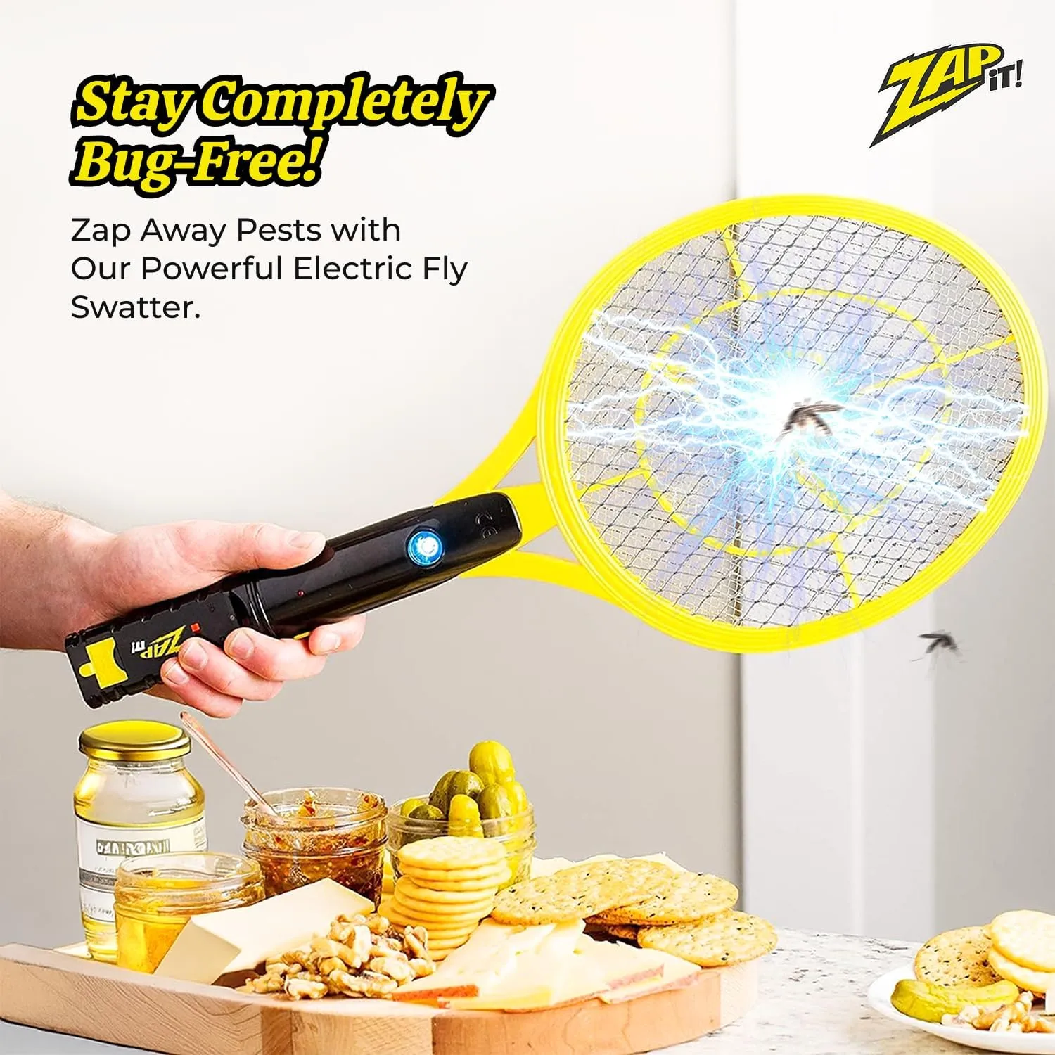 ZAP iT! 4,000 Volt Electric Handheld Bug Zapper Racket - USB Rechargeable Indoor Safe Mosquito Zapper and Fly Swatter for Indoor and Outdoor Use - 2 Pack (Large, Yellow)