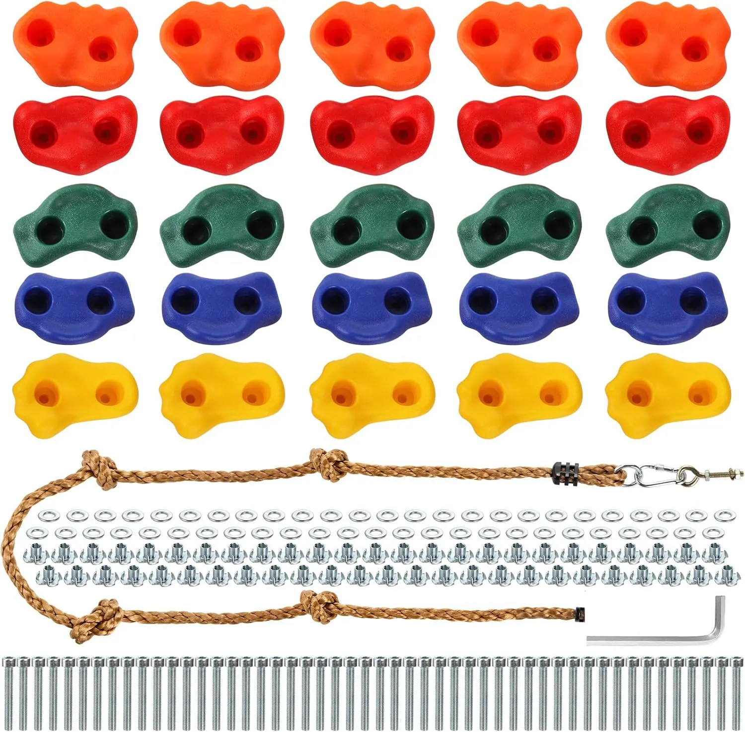 ZENFUN 25 Packs Rock Climbing Holds for Kids and Adults, Indoor & Outdoor Rock Wall Climbing Kit, Multi-Colored Climbing Rock Wall Grips with Mounting Hardware, Knotted Rope and 25 Handles
