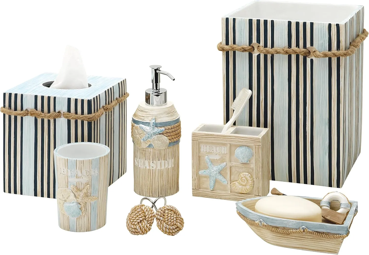 Zenna Home Shower Curtain Hooks Seaside Serenity Bath Accessories, Off-White