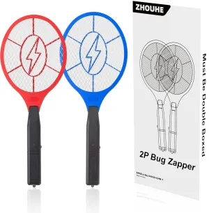 ZhouHe Pack of 2 Electric Fly Swatter Bug Zapper Battery Operated Flies Killer Indoor & Outdoor Pest Control Mosquito Zapper and Insect Catcher Racket（red＆Blue）