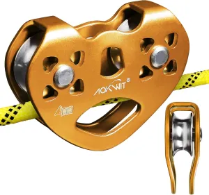 Zipline Pulley 25kn Aluminum Stainless Steel Roller Double Tandem Dual Trolley Ropes 8-13mm Climbing Pulley Cable Rope Heavy Duty for Rescue Hauling Backyard Zipline Rigging Rock Climbing Gear