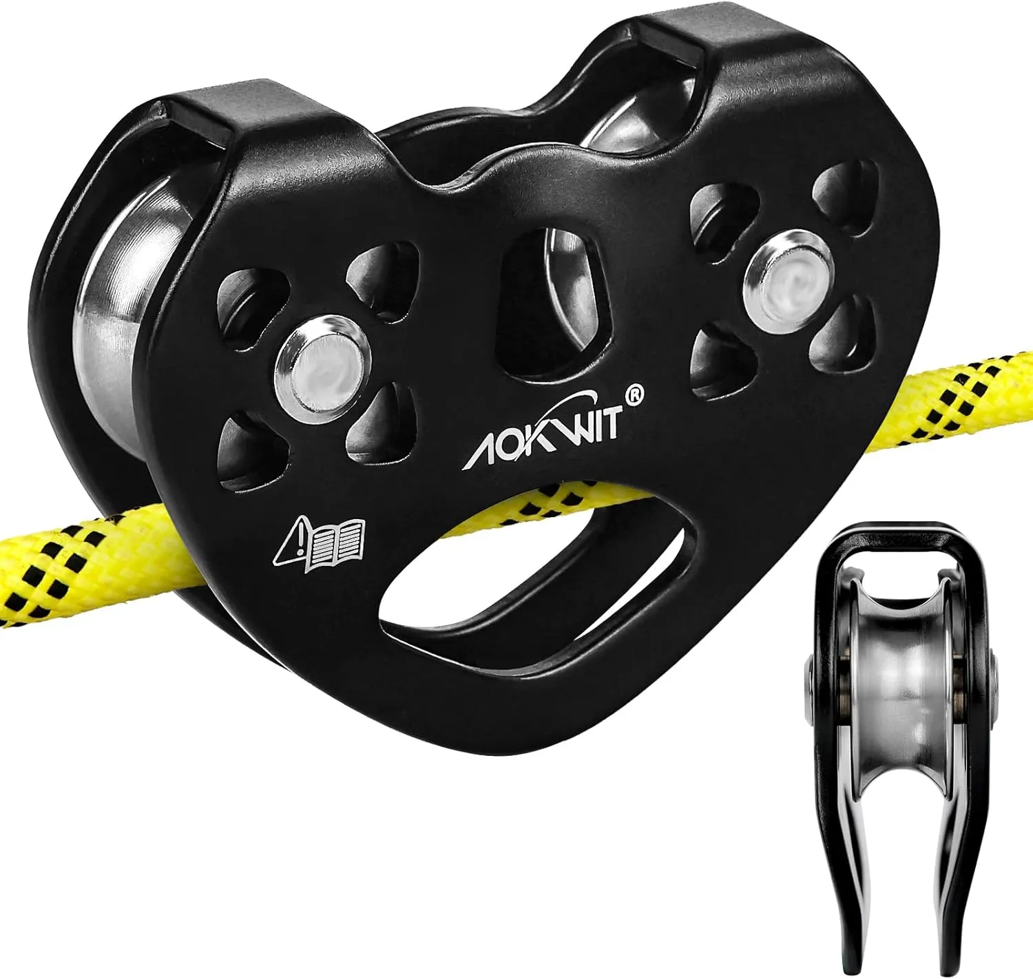Zipline Pulley 25kn Aluminum Stainless Steel Roller Double Tandem Dual Trolley Ropes 8-13mm Climbing Pulley Cable Rope Heavy Duty for Rescue Hauling Backyard Zipline Rigging Rock Climbing Gear