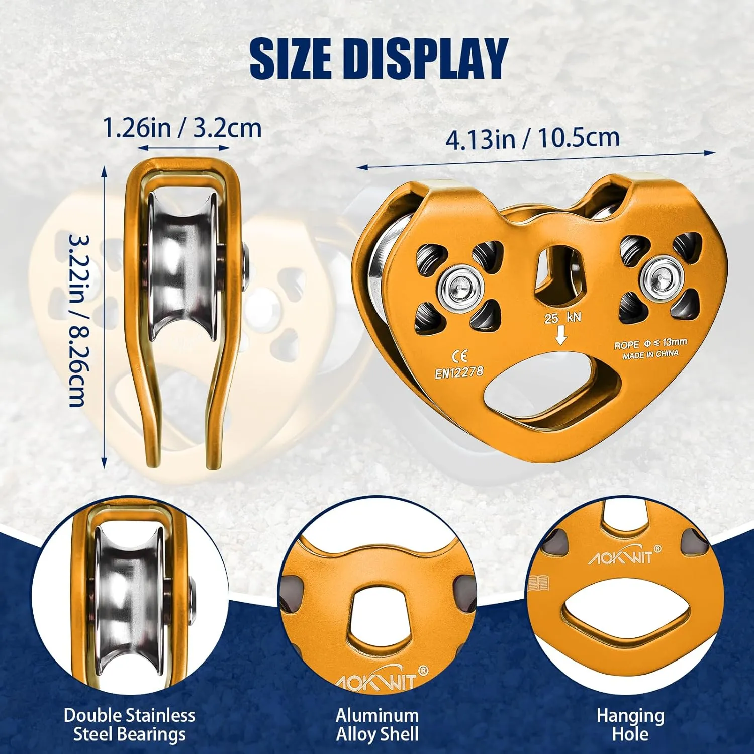 Zipline Pulley 25kn Aluminum Stainless Steel Roller Double Tandem Dual Trolley Ropes 8-13mm Climbing Pulley Cable Rope Heavy Duty for Rescue Hauling Backyard Zipline Rigging Rock Climbing Gear