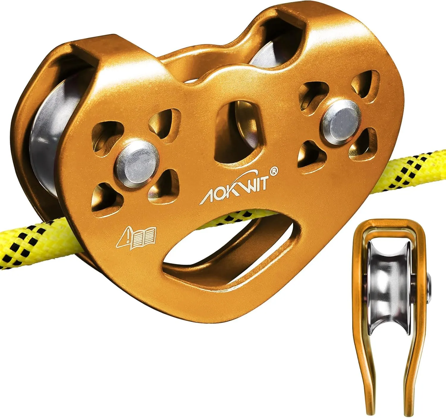 Zipline Pulley 25kn Aluminum Stainless Steel Roller Double Tandem Dual Trolley Ropes 8-13mm Climbing Pulley Cable Rope Heavy Duty for Rescue Hauling Backyard Zipline Rigging Rock Climbing Gear