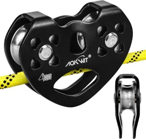 Zipline Pulley 25kn Aluminum Stainless Steel Roller Double Tandem Dual Trolley Ropes 8-13mm Climbing Pulley Cable Rope Heavy Duty for Rescue Hauling Backyard Zipline Rigging Rock Climbing Gear