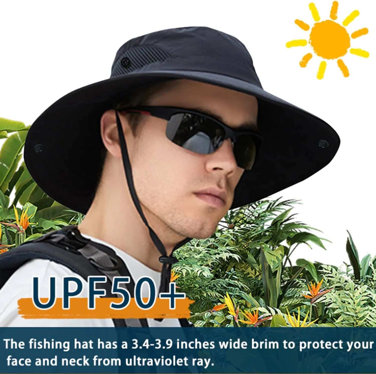 ZOORON Sun Hats for Men Women, Wide Brim Bucket Hats UV Protection UPF50  Waterproof Boonie Hats for Fishing Hiking Camping