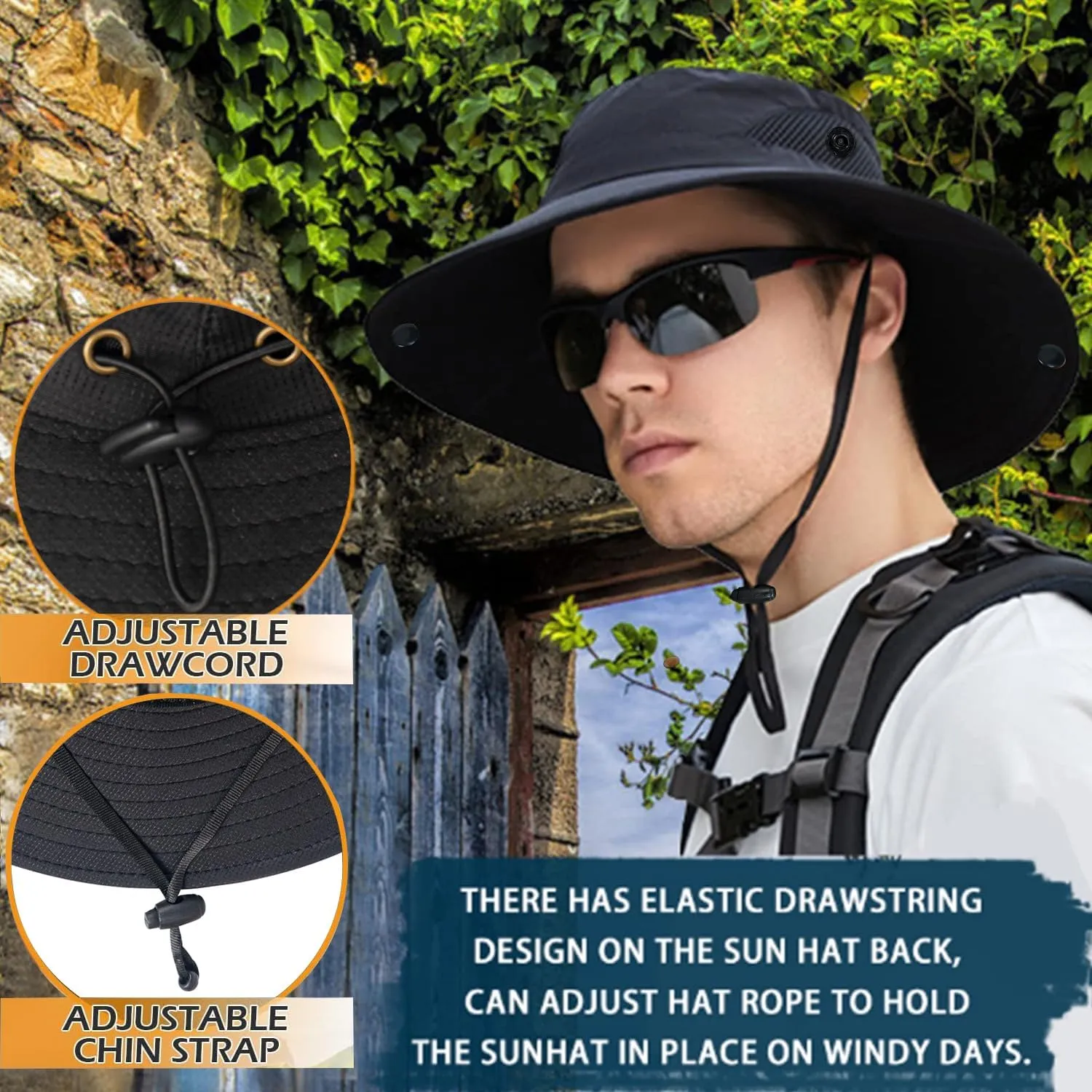 ZOORON Sun Hats for Men Women, Wide Brim Bucket Hats UV Protection UPF50  Waterproof Boonie Hats for Fishing Hiking Camping
