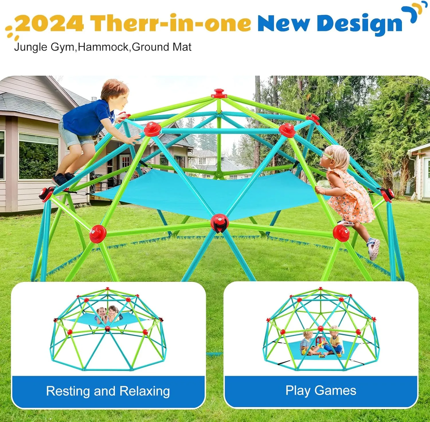 Zupapa Climbing Dome with Hammock, Supports up to 1000lbs Jungle Gym,10FT Dome Climber with Hammock for Kids 3 to 10 Outdoor Play Equipment