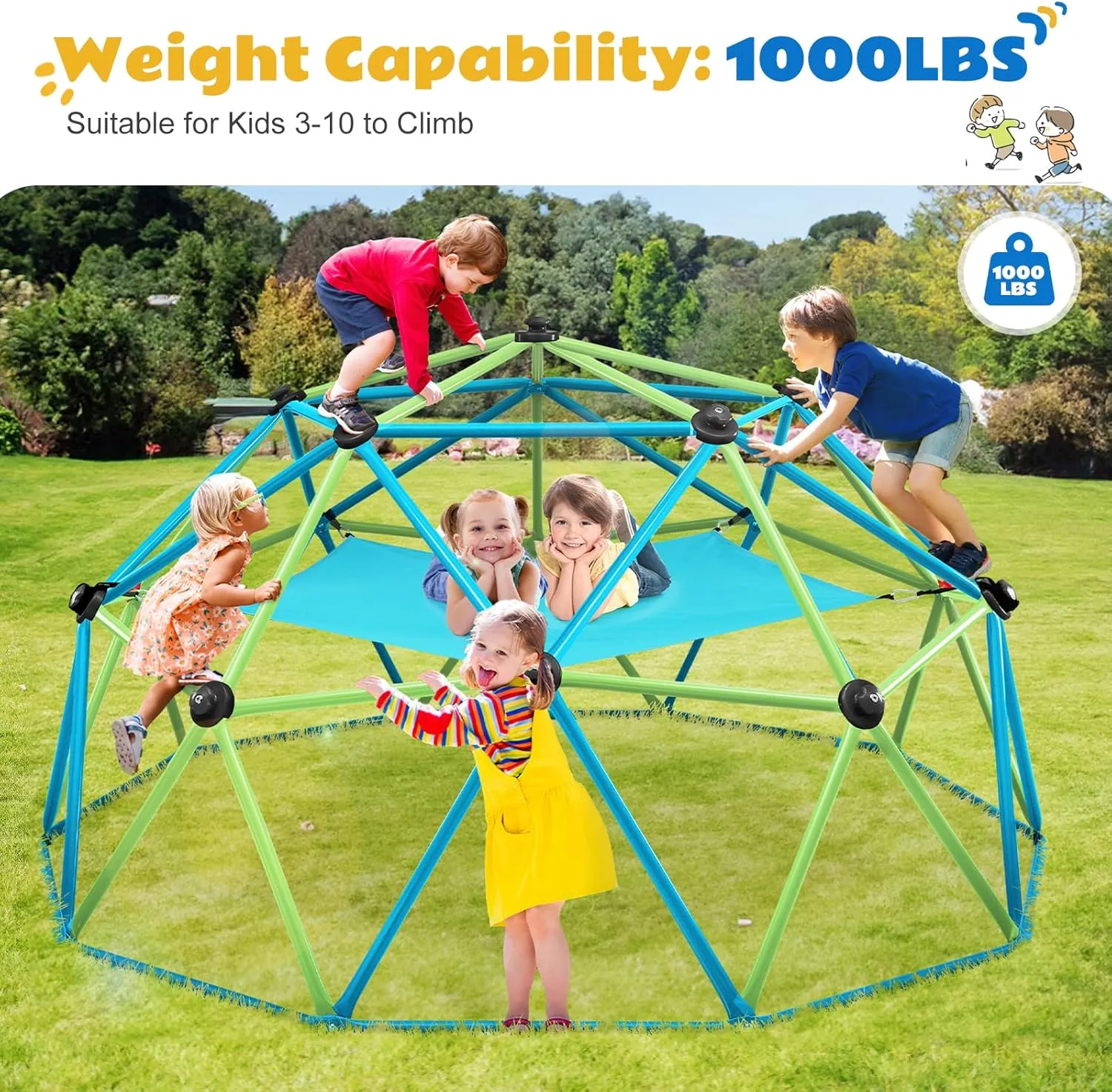 Zupapa Climbing Dome with Hammock, Supports up to 1000lbs Jungle Gym,10FT Dome Climber with Hammock for Kids 3 to 10 Outdoor Play Equipment
